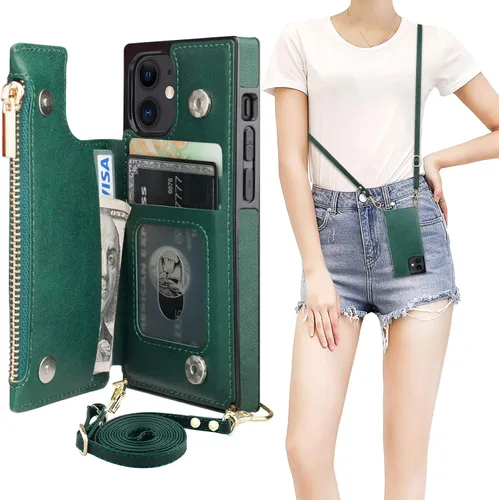 Miniatura 15 de Bocasal Funda tipo cartera cruzada para iPhone 12 Pro Max con tarjetero, protector de ranura para tarjetas con cremallera, a prueba de golpes