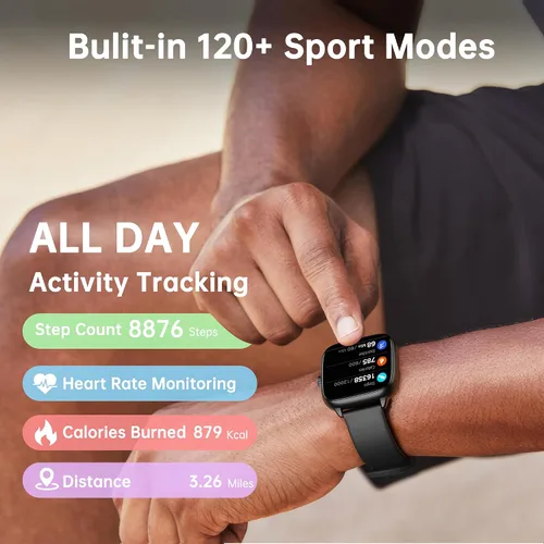 Miniatura 5 de JYUAJOI Reloj Inteligente de Salud y Fitness (Responder/Realizar Llamadas), Reloj Inteligente con Monitor de Frecuencia Cardíaca 24/7, Rastreador