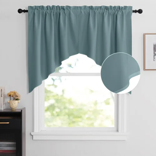 Miniatura 25 de NICETOWN Home Fashion - Cortinas de cocina con bolsillo para poste, cenefa festoneada a medida, cenefa festoneada sólida para ventana de Marrón