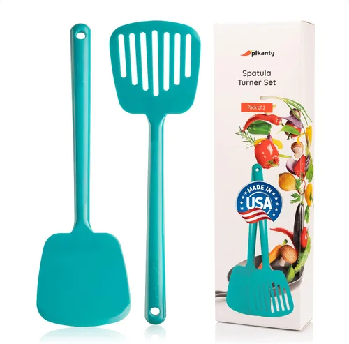Miniatura 7 de Juego de 2 espátulas de plástico ranuradas, seguro para utensilios de cocina antiadherentes, sin arañazos, para huevos, panqueques, queso a