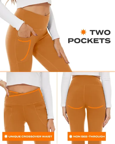 Miniatura 104 de TNNZEET Leggings acampanados negros para mujer, pantalones de yoga cruzados con bolsillos, corte de bota, leggings acampanados