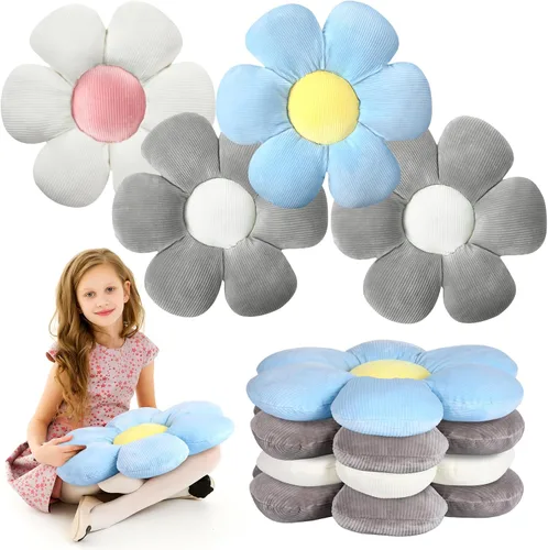 Miniatura 8 de Reginary 4 almohadas de suelo con diseño de flores, bonitas almohadas de felpa con diseño de margaritas, cojines de asiento de suelo para el regreso