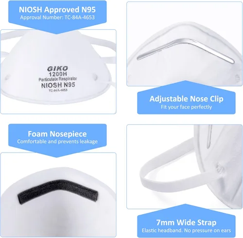 Miniatura 4 de GIKO Máscara facial N95 – 20 máscaras de seguridad contra el polvo, máscara protectora N95, protección contra el polvo PM2.5, humo de fuego