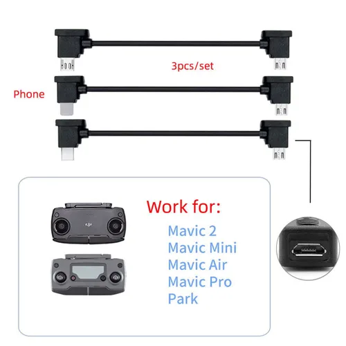 Miniatura 8 de xiwai 3 unids/set Tipo-C y Micro y 8P a Micro USB USB-C Cable de datos para Mavic Pro Platinum Park RC Accesorios