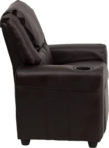 Miniatura 7 de BizChair Sillón reclinable infantil LeatherSoft marrón con portavasos y reposacabezas Piel suave de color café.