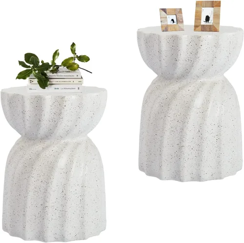 Miniatura 18 de HOMPUS Mesa auxiliar de hormigón para exteriores, mesa auxiliar redonda MgO para patio, taburete de jardín ligero para uso en interiores, patio