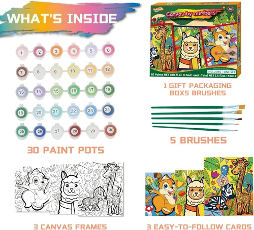 Miniatura 3 de Sixth Space Pintura por números para niños de 4 a 8 años, pintura al óleo acrílica preimpresa para principiantes, incluye lienzo enmarcado