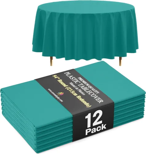 Miniatura 79 de Exquisite 66% Thicker Premium Aqua Round Tablecloth 0.5 Mil 6 Pack Plastic Table Cloth Disposable 84 Inch Round Plastic Tablecloth Won't Tear Easily