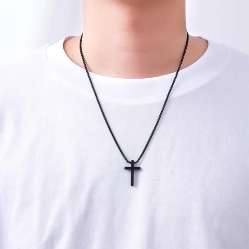 Miniatura 8 de Fiusem Collar con Cruz para Hombre, Collares con Cruz de Hombres en Plata/Oro/Negro con Cadena de Cruz de 2.5mm y Colgante de Cruz de Acero