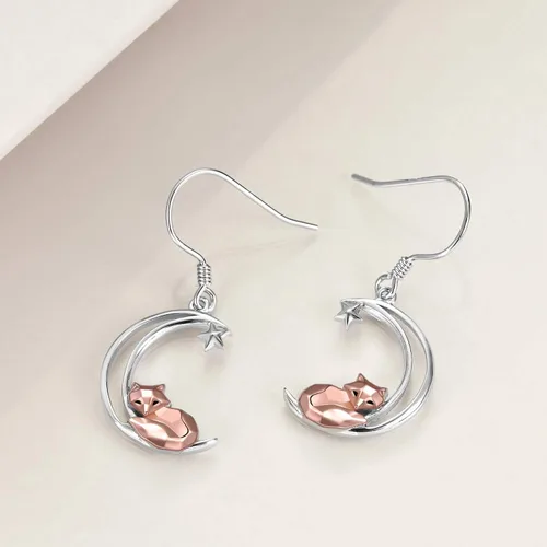 Miniatura 4 de Aretes de plata de ley con diseño de zorrorana para mujer diseño de zorrorana y luna