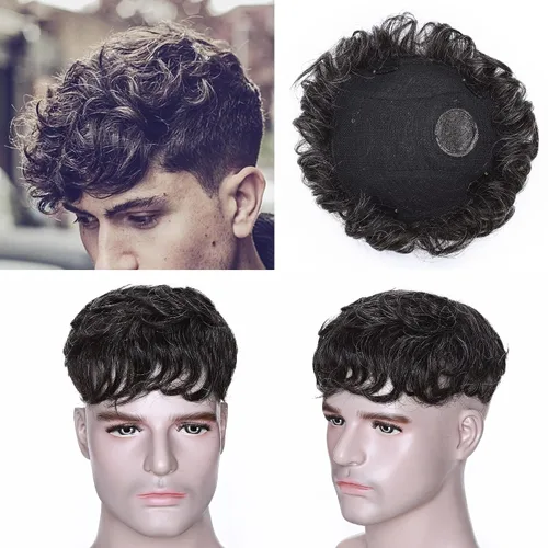 Miniatura 10 de SEGO Men's Toupee Human Hair Topper for Women With Short Hair 150% Density 16x19cm Mono Base 100% Human Hair 4 Inch Short Curly Hairpiece
