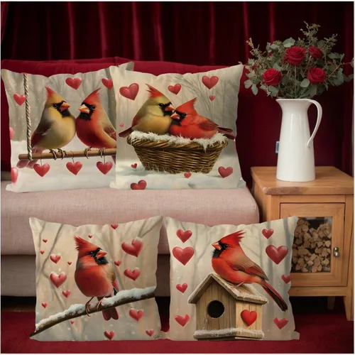 Miniatura 2 de Juego de 4 fundas de almohada para el día de San Valentín de 18 x 18 pulgadas, juego de 4 fundas de almohada cardenales, decoración de casa