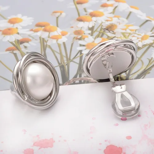 Miniatura 39 de Yoursfs Aretes de clip de perlas blancas grandes para mujer, chapados en oro de 18 quilates, hipoalergénicos, sin perforaciones, joyería brillante