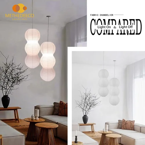 Miniatura 5 de METHEDEECO 2 pantallas colgantes de papel plegables de 3 niveles, tamaño de 27 pulgadas, pantalla blanca de papel colgante hecha a mano, lámpara