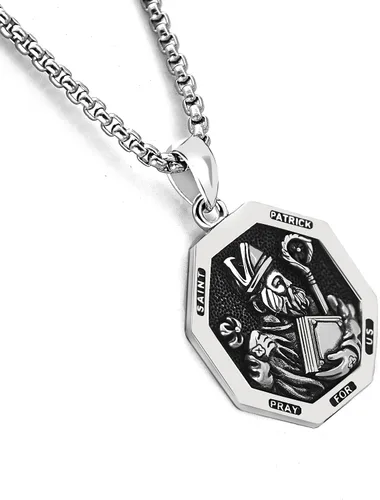 Miniatura 2 de DOTBJ Collar con colgante de cruz de San MiguelSan CristófaloSan BenitoSan PatricioJesús Amuleto de joyería para hombres y mujeres con cadena Rolo