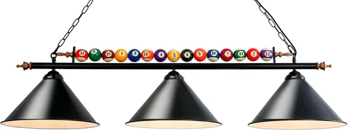 Lámpara de mesa de billar de 47 pulgadas para mesas de 7 pies y 8 pies, colgar sobre billar con bola real y 3 pantallas de lámpara de metal para