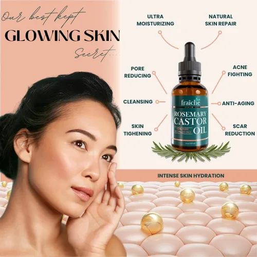 Miniatura 4 de Aceite de ricino de romero de 4 onzas + gel de peeling facial iluminador de oro de 24 quilates con té verde, 4.23 onzas para eliminación de piel