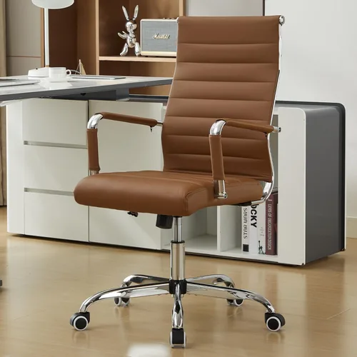 Miniatura 13 de Silla de escritorio de oficina de cuero, sillas de sala de conferencias con ruedas, sillas ejecutivas modernas para invitados con brazos. Gris