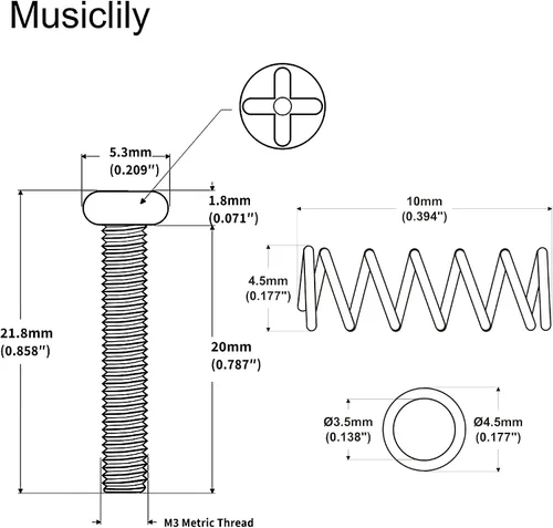 Miniatura 2 de Musiclily Pro Metric M3x20mm - Juego de tornillos y muelles de acero para guitarra eléctrica importada, puente bajo, negro (juego de 6)