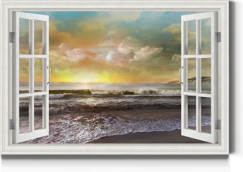 Miniatura 13 de Renditions Gallery Lienzo decorativo para pared, vista de barco viejo atracado en la playa de arena blanca, obra de arte para colgar en la pared