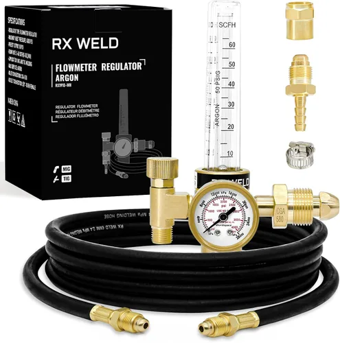 RX WELD Regulador de Flujo Medidor de Gas para Soldadura MIG TIG con Manguera de Gas de Soldadura de Argón | Caudalímetro tipo bola 10-60 CFH. Dos