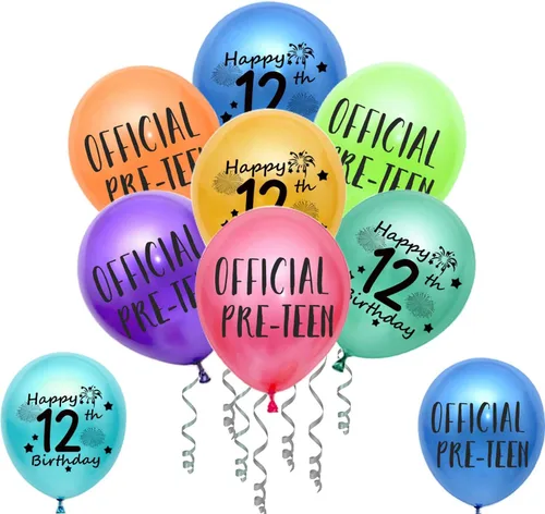 Miniatura 3 de Globos de cumpleaños número 12, globos oficiales para preadolescentes, globos de látex con confeti y cinta para el cumpleaños número 12 de un chico