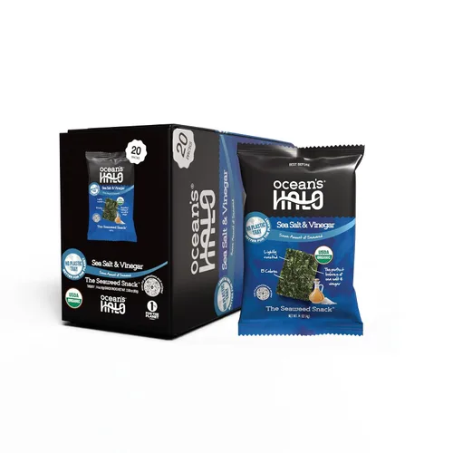 Miniatura 7 de Ocean's Halo Snacks de algas orgánicas – Cebolla Maui, sin bandeja, veganos, crujientes salados, paquete de 20 (0.14 onzas cada uno)