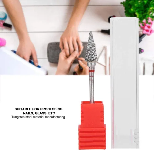 Miniatura 5 de Keenso Broca de uñas, forma cónica profesional, punta de manicura de acero de tungsteno para manicura, pedicura, eliminación de gel, semipermanente