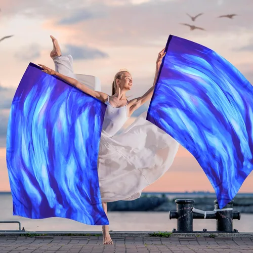 Miniatura 6 de Remagr 2 Piezas Banderas de Danza de Alabanza de 63"X43.3" con Varilla Escalable Bandera de Alas de Ángel Semicírculo Banderas de Alabanza