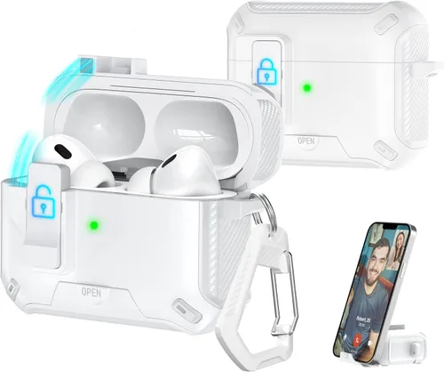 Miniatura 114 de R-fun - Funda para audífonos compatible con AirPods de 4.ª generación 2024, cubierta protectora de expulsión automática a prueba de caídas, puerto