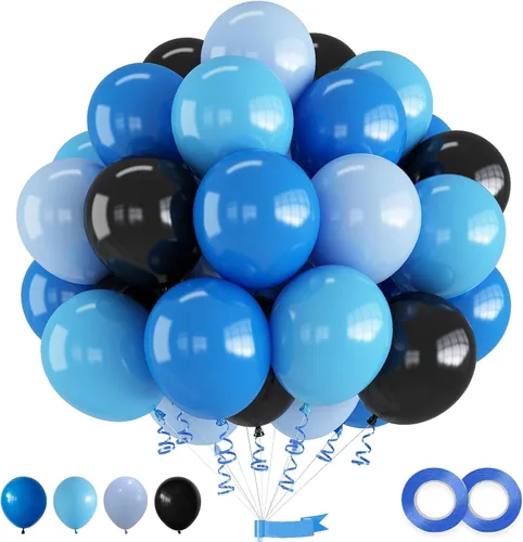 Juego de Globos de Juego Azul y Negro, 60 Piezas, 12 Pulgadas de Azul Claro y Azul Oscuro para Decoraciones de Fiesta de Videojuego, Fiesta de