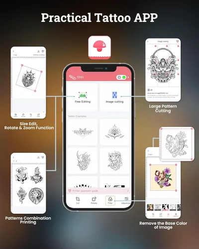 Miniatura 6 de Itari TP81 - Impresora de plantillas de tatuajes Bluetooth - Máquina de tatuaje con 10 piezas de papel de transferencia 100% libre de alérgenos