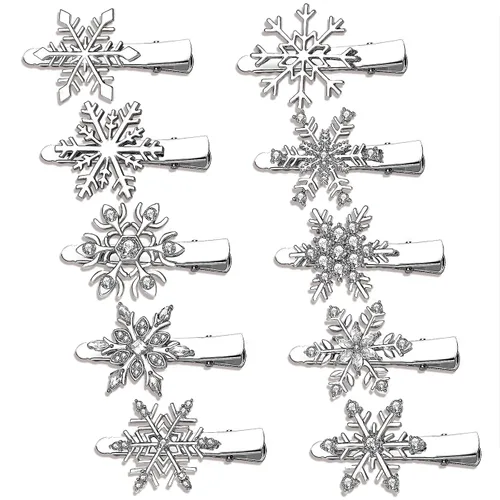 Miniatura 7 de Pinzas para el cabello de copo de nieve de Navidad, horquillas de copo de nieve con diamantes de imitación para mujeres y niñas, accesorio