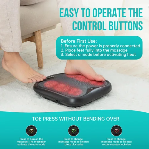 Miniatura 3 de Snailax Shiatsu masajeador de pies con calor, funda lavable, masajeador de amasado para pies y espalda, calentador de pies eléctrico, máquina