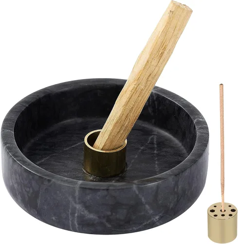 Soporte Palo Santo, quemador de incienso de mármol natural para palitos de Palo Santo, hecho a mano, madera de palo de incienso (negro natural)