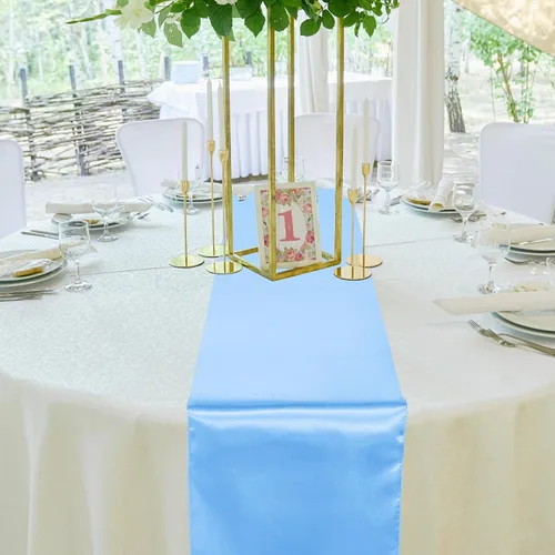 Miniatura 7 de Paquete de 12 caminos de mesa de satén de 12 x 108 pulgadas de largo para Navidad, fiestas de cumpleaños, banquetes, graduaciones, compromisos