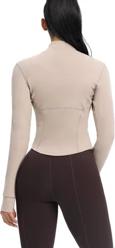 Miniatura 52 de AVGO Chaquetas de entrenamiento recortadas para mujer, con cremallera, ajustadas, atléticas, con agujeros para el pulgar