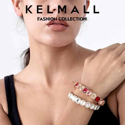Miniatura 6 de KELMALL Trendy Crystal Exquisite Small Square Stretch Bracelet for Women, Party Proms Vibant Bling Rhinestone Elastic Bangle- Multi