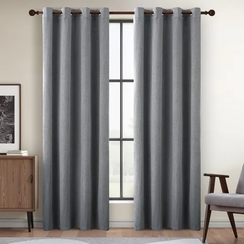 Miniatura 55 de DONREN Cortinas opacas de lino con aislamiento térmico de 52 x 95 pulgadas, cortinas de oscurecimiento de habitación con ojales para dormitorio