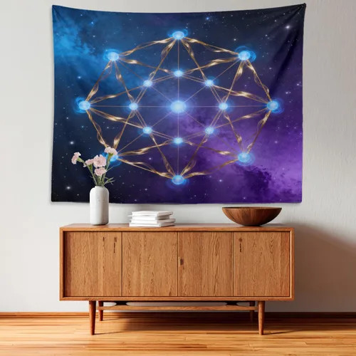 Miniatura 9 de Batmerry Tapiz de geometría sagrada, cubo de metatrones, tapete de pícnic de geometría sagrada, tapiz hippie trippy, arte de pared, decoración