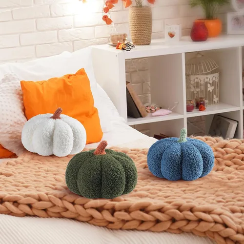 Miniatura 5 de Namalu 3 almohadas de calabaza de Acción de Gracias 3D, cojines suaves para sofá, decoración de calabaza para otoño, invierno, sala de estar, hogar