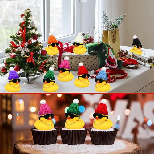 Miniatura 5 de HAVAGDTM Juego de 12 mini patos con mini sombreros, collar y lentes de sol, juguete de pato de baño para baby shower, cumpleaños, natación, fiesta