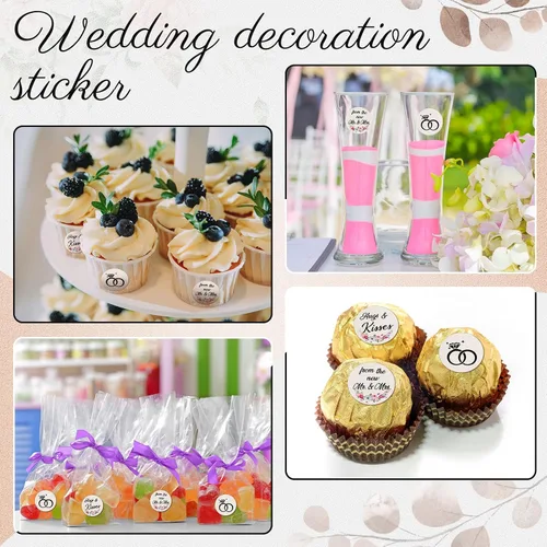 Miniatura 5 de Laumoi 1000 piezas Abrazos y besos de los nuevos Sr. y Sra. Adhesivos para boda, etiquetas de gotas de chocolate, etiquetas de caramelo de 1.9 cm