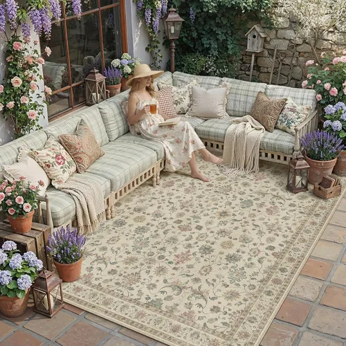 Miniatura 11 de HUGEAR Alfombra de entrada de 2 x 3 pulgadas, vintage, beige, pequeña, lavable a máquina, retro, floral, alfombra de pelo bajo, aspirable