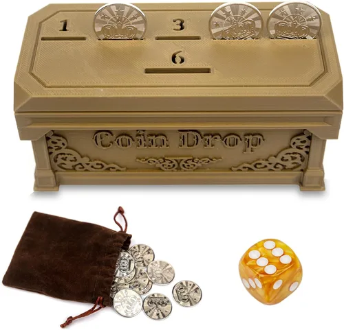Miniatura 3 de Juego de centavo con 30 monedas de metal, 1 dado, juego de gota de monedas, un divertido juego de mesa clásico.