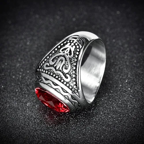 Miniatura 4 de MASOP Anillos masculinos modernos góticos retro de acero inoxidable grabados en color plateado joyería de fiesta de moda tamaño 8-12