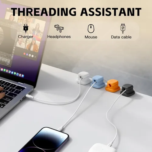 Miniatura 3 de Soporte de cable giratorio para mesita de noche, clips magnéticos giratorios de 360°, organizador de cable adhesivo fuerte para teléfono, hogar