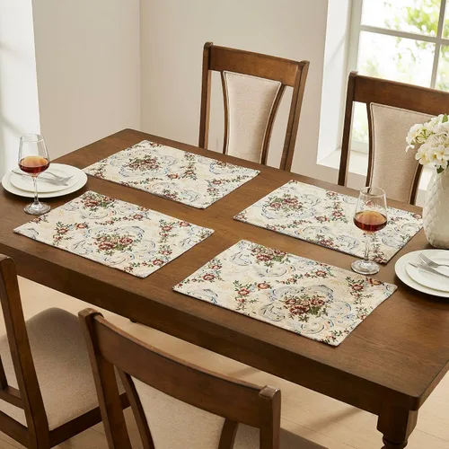 Miniatura 4 de WARM HOME DESIGNS Juego de 4 manteles individuales de lujo de jacquard de 19 pulgadas, bordados con diseño de rosas intrincadas para decoración