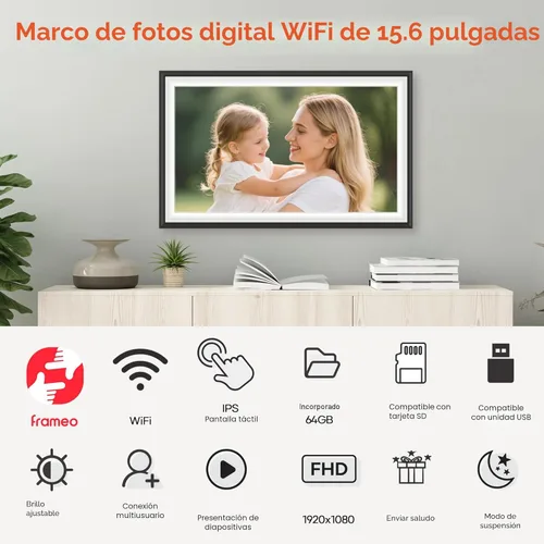 Miniatura 7 de BIGASUO Marco de fotos digital Frameo 15.6 pulgadas WiFi marcos de fotos electrónicos grandes con 64 GB de memoria 1920 x 1080 IPS FHD pantalla