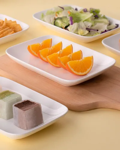 Miniatura 5 de DELLING Juego de 6 platos rectangulares para aperitivos de 8 pulgadas, platos de postre de ensalada de porcelana blanca, platos pequeños